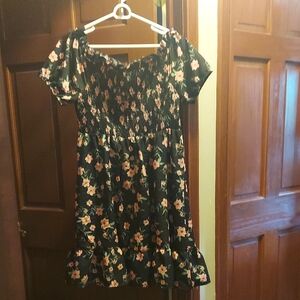 Pink and Green Puff Sleeve Sundress with Sweetheart Neckline